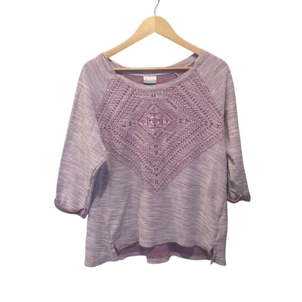 Columbia Long Sleeve Thermal Henley Shirt Women's Size XL Purple Embroidered